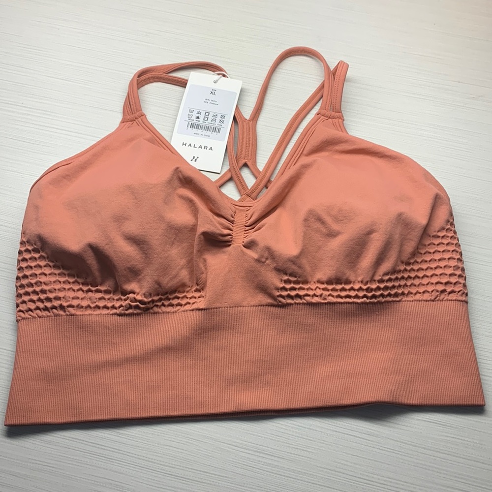Balata Seamless Flow Ruched Double Straps Crisscross Sports Bra sz XL
